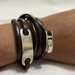 Vintage Gucci strap bracelet silver tone and leather bracelet or choker